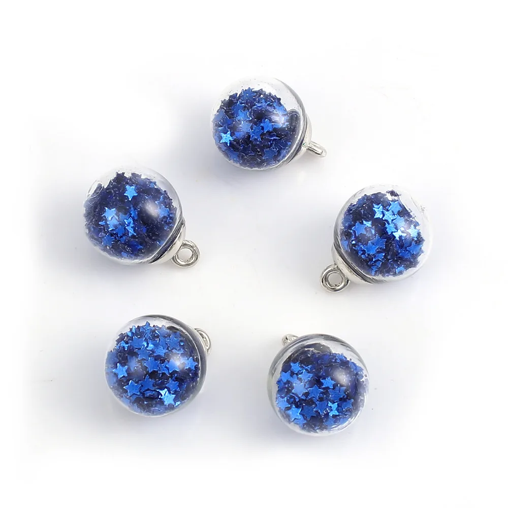 DoreenBeads Transparent Ball Charms Pendant Glass Bubble Pentagram Star Sequins Jewelry Making 21mm( 7/8") x 16mm( 5/8"), 20 PCs