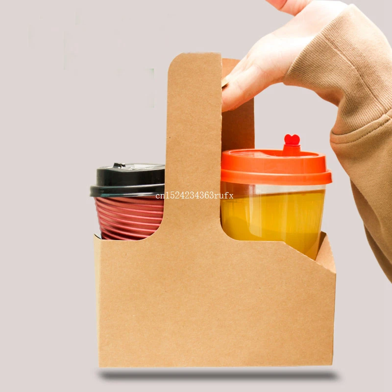 100pcs Kraft Paper Coffee Cup Holder Coffee Milk Tea Take-away Packaging Take a Cup Beverages Wholesale