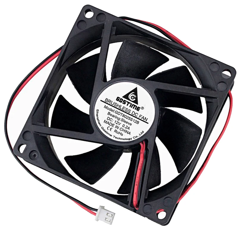 10pcs Gdstime Cooler 8025 DC 12V Fan Motor 2Pin 80mm x 25mm
