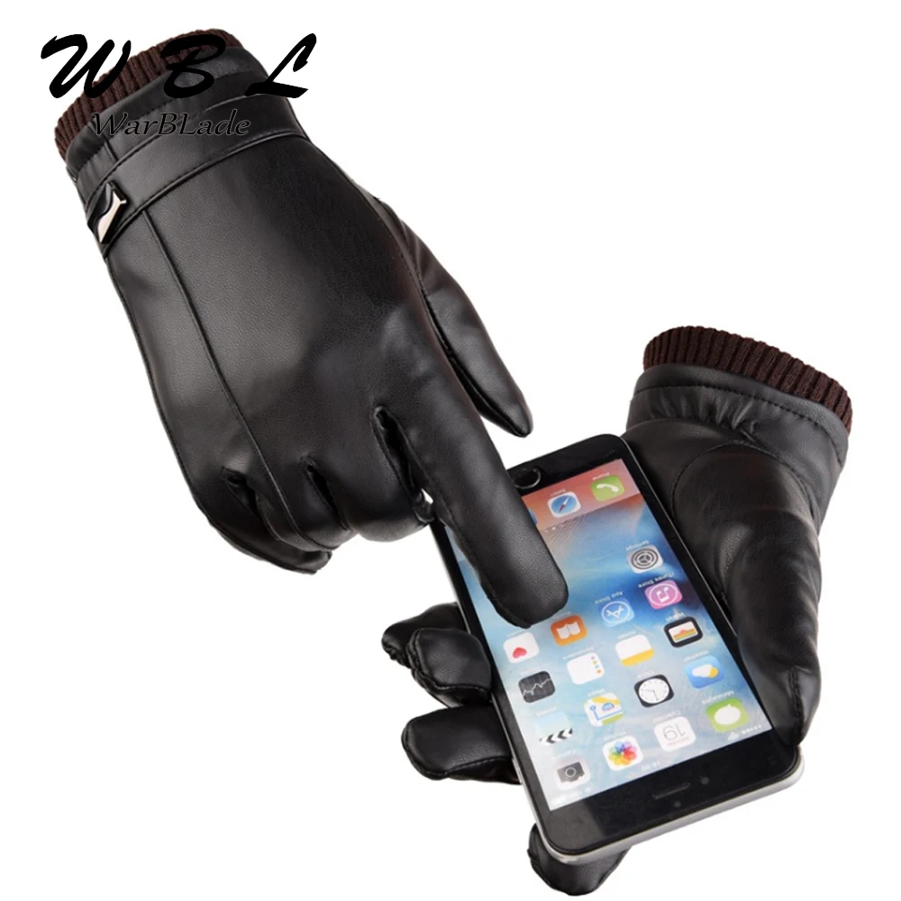 WarBLade 2022 High Quality Men\'s Luxurious PU Leather Winter Driving Warm Gloves Cashmere Tactical Gloves Black Drop Shipping