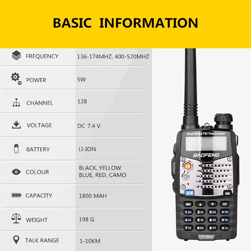 Walkie Talkie Baofeng UV-5RA Portable CB Radio UV5RA Dual 136-174 MHz & 400-520 MHz UV 5RA for Ham Hotel Commercial Security Use