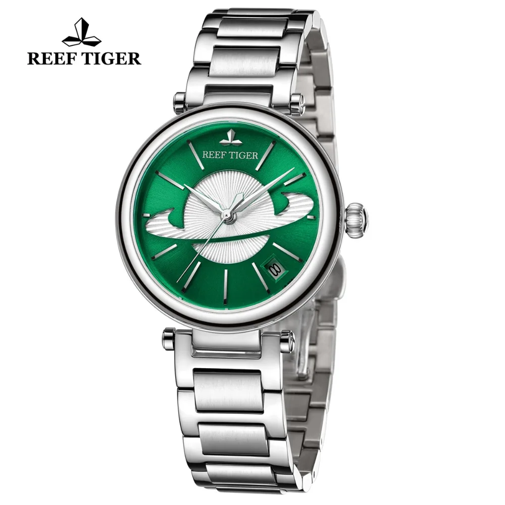 Reef Tiger/RT Women Green Exquisite Watches Steel Top Brand Luxury Watch Designer Automatic Watch reloj mujer RGA1591