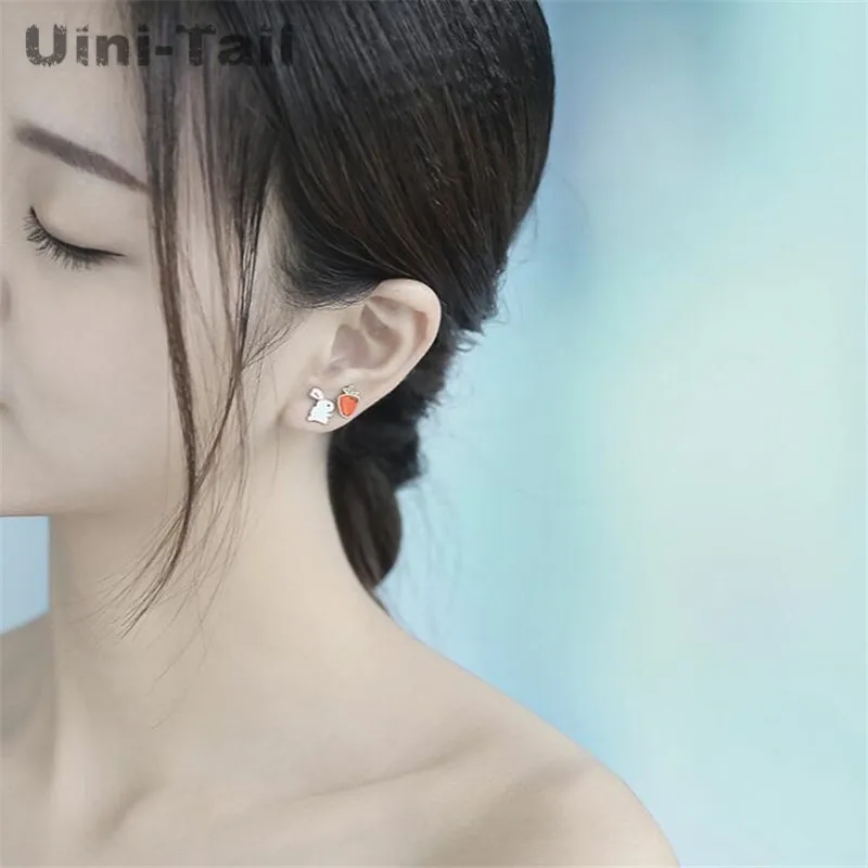 Uini-Tail hot new 925 Tibetan silver Korean cute bunny carrot asymmetric earrings fashion sweet hypoallergenic  ED028