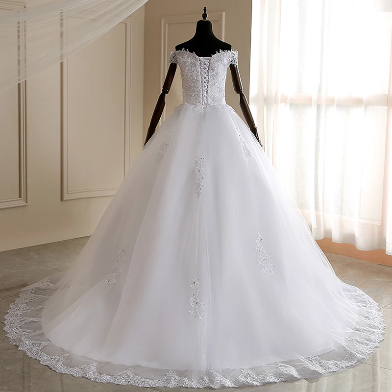 Vestido De novia De encaje con cuentas, elegante, largo, con cola, bola, 2021