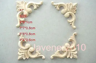 A7-4x4x0.6cm 8x8x0.8cm 9x9x1cm Wood Carved Corner Onlay Applique Unpainted Frame Door Decal Working carpenter Decoration