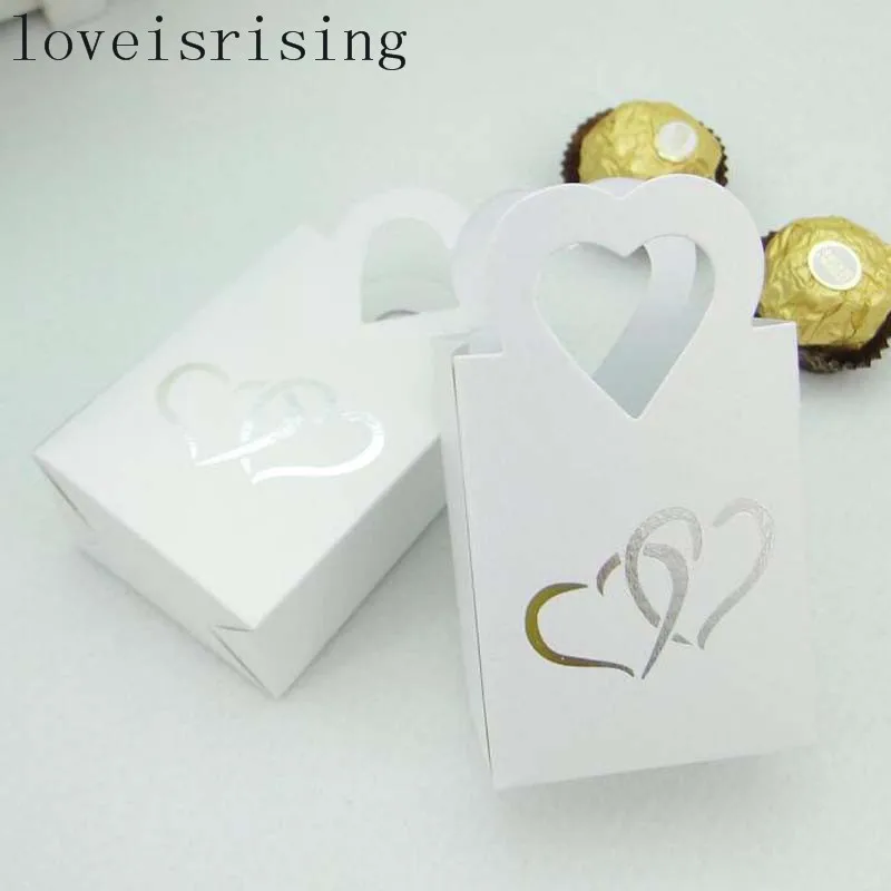 100pcs/lot white/pink colors Creative Sweets Love heart Candy Box Wedding Favor boxes Packaging Box souvenirs