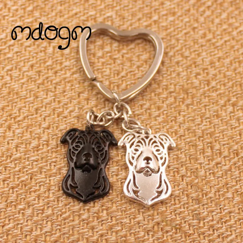 American Staffordshire Terrier Dog Animal Gold Silver Plated Metal Pendant Keychain For Bag Car Women Men Girls Boys K050