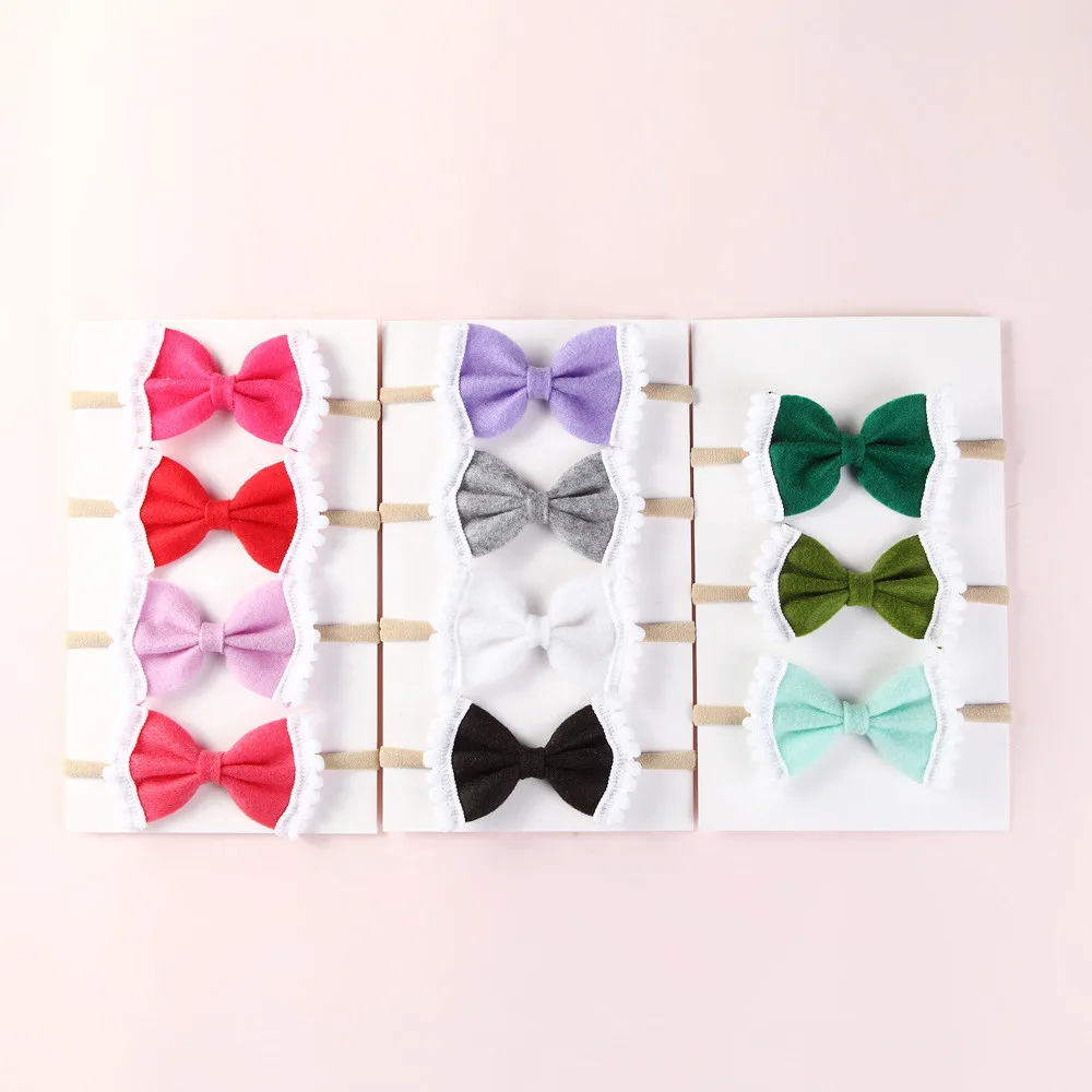 Boutique 36Pcs Fashion Cute Felt Hair Bow Super Soft Hairbands Solid Candy Color Bowknot Nylon Headbands Princess Headwear