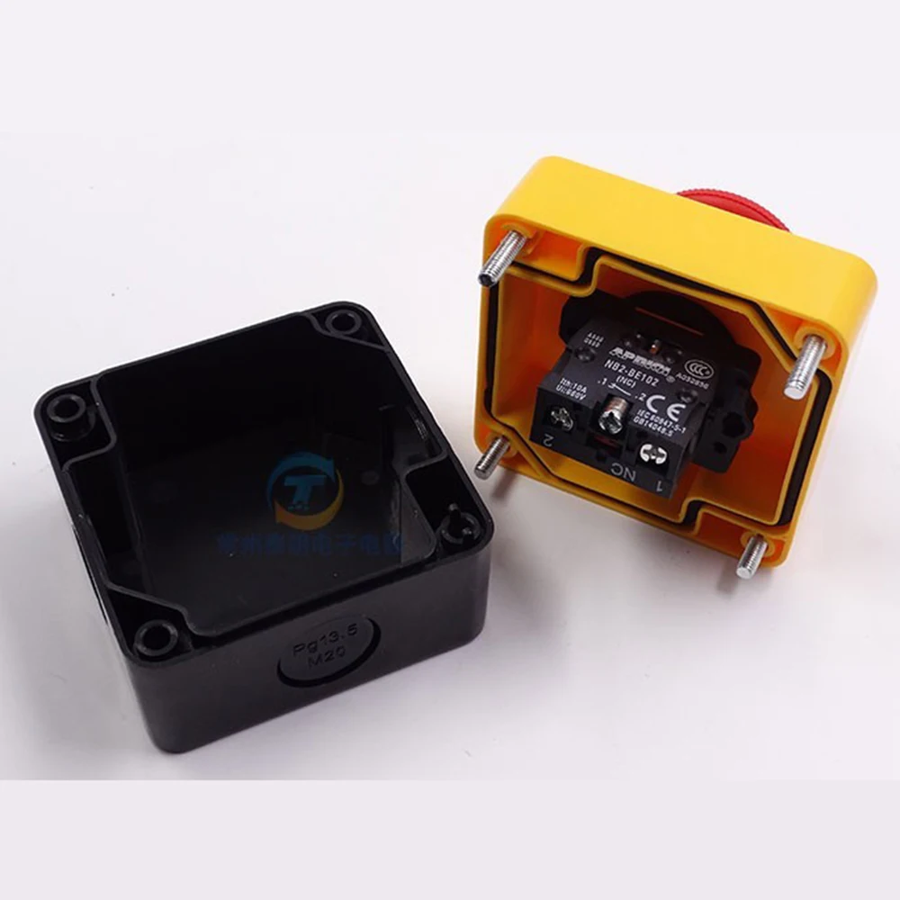 XB2 Y090 660 فولت 10A البلاستيك قذيفة الأحمر الفطر الطوارئ وقف مفتاح بـزر دفع الضغط على زر مفاتيح مع صندوق لحفرة المصعد