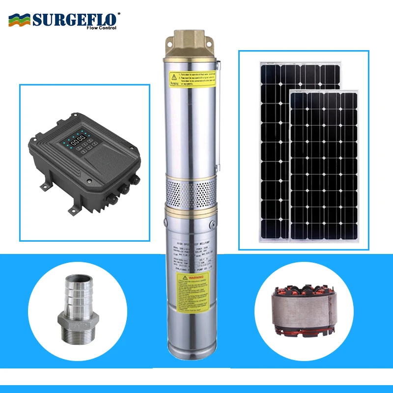 permanent magnet synchronous motor 2T 110m MPPT inverter for solar pump brushless submersible borehole solar pump