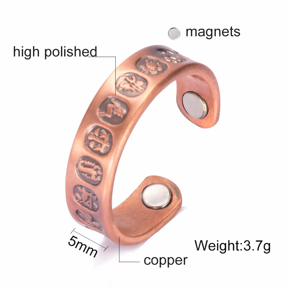 Vinterly Adjustable Pure Copper Rings Men Women Vintage 12 Constellations Health Magnetic Arthritis Open Cuff Jewelry Resizable