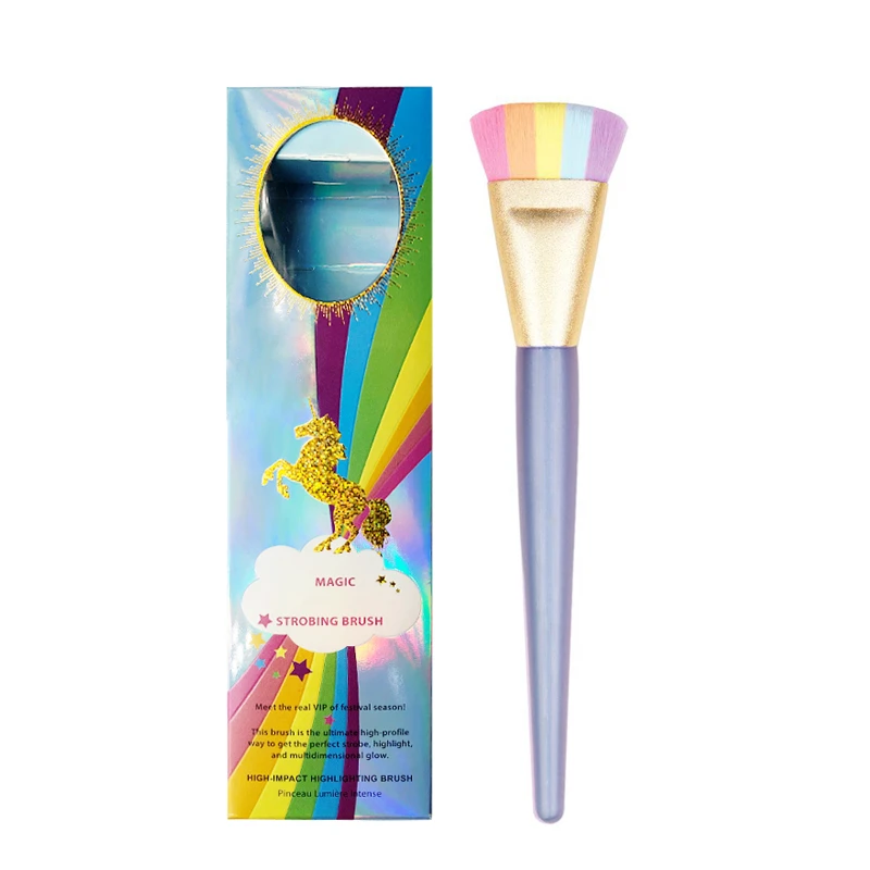 New Unicorn Rainbow Highlighter Brush Wet Foundation Contour Brush Beginner Makeup Brush with Box Gift