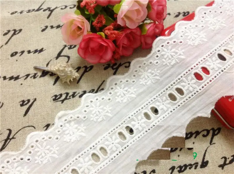 YACKALASI 14 Yds/Lot Swiss Cotton Lace Eyelet Embroidered Applique Lace Milky White 7cm