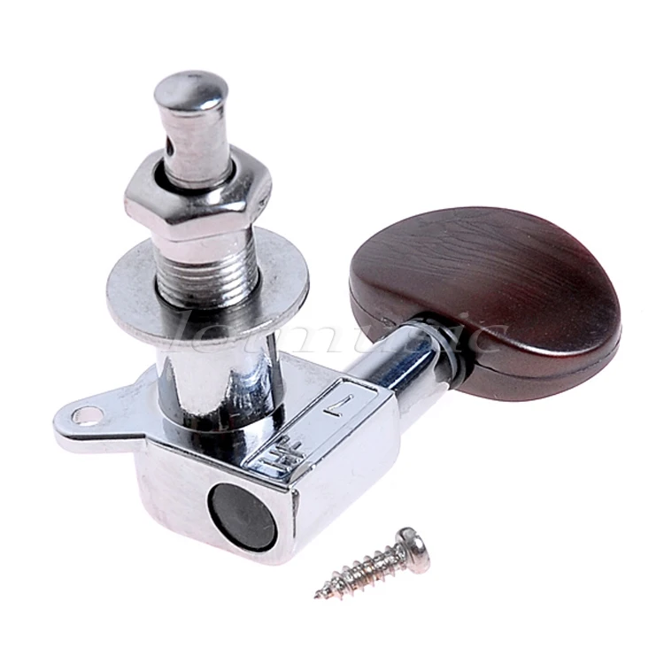 3L3R Acoustic Guitar Tuning Pegs Chrome Enclosed Machine Head w/ amber Plastic Buttons