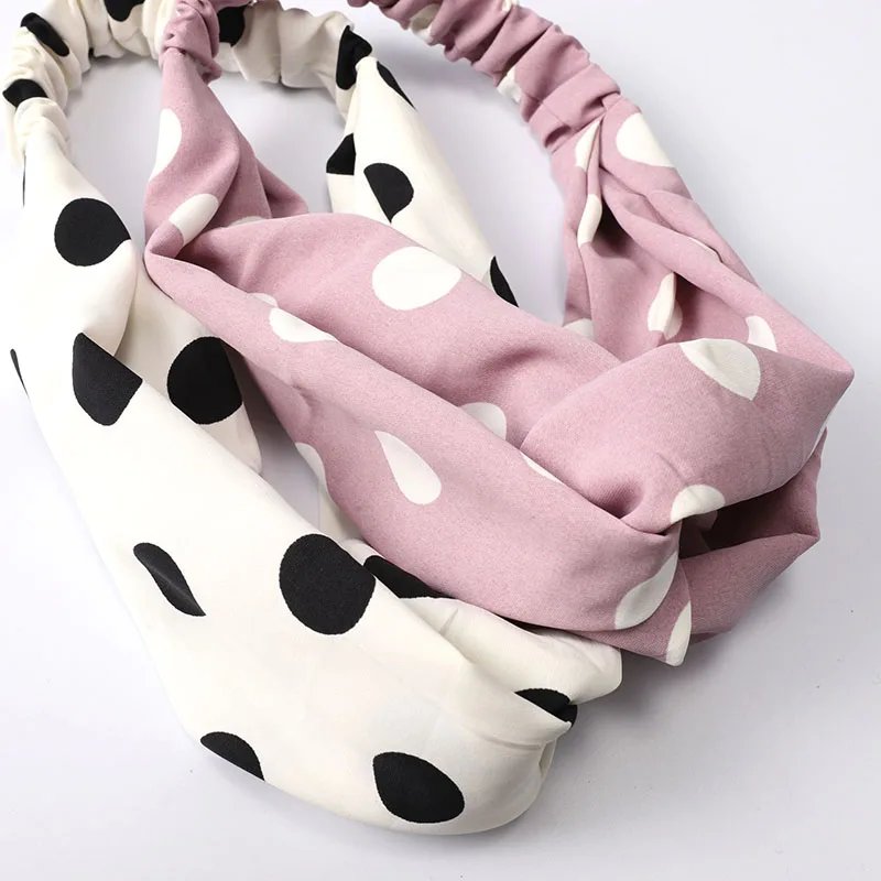 Charm Dot Cross Bowknot Women Hairbands Elastic Hair Accessories For Girls 5 Colors Popular Style Summer Beaches Dress Headwear