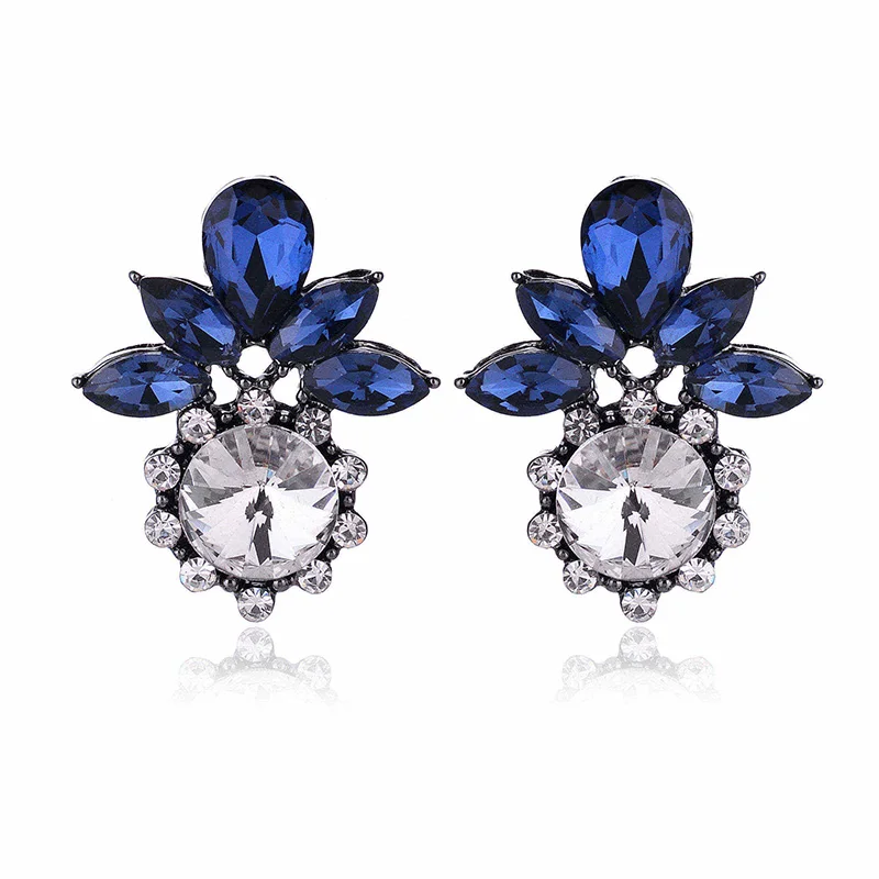 LUBOV Colorful Acrylic Stone Flower Piercing Earrings Fashion Rhinestone Decoration Metal Stud Earrings Women Party Jewelry 2019