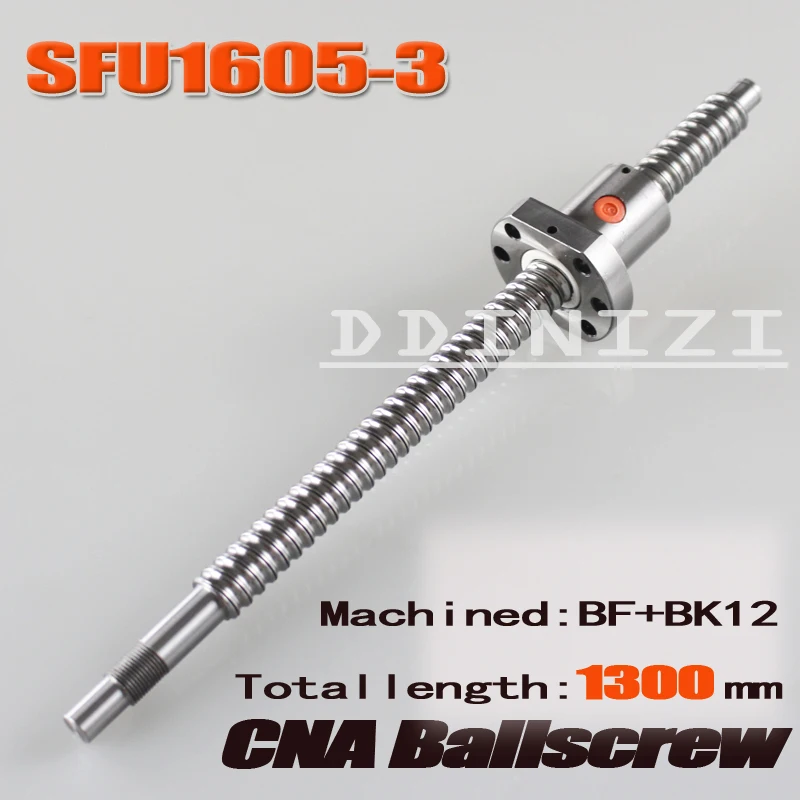 

BallScrew SFU1605-3 1300mm ball screw C7 with 1605 flange single ball nut BK/BF12 end machined Woodworking Machinery Parts