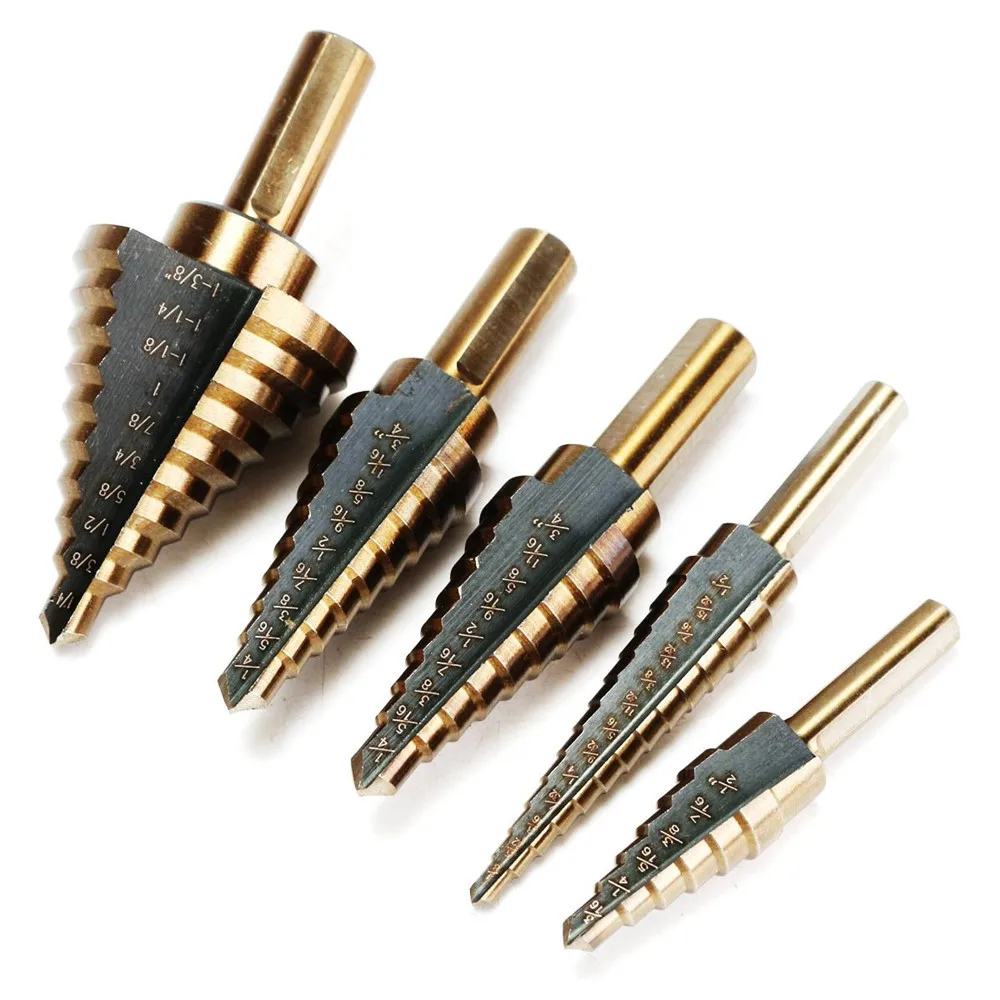5pc HSS Cobalt Step Drill Bit Set Titanium Cone Drill Hole Cutter Bit Multiple Hole 50 Sizes Step Drill Bit Power Tool Drill Bit