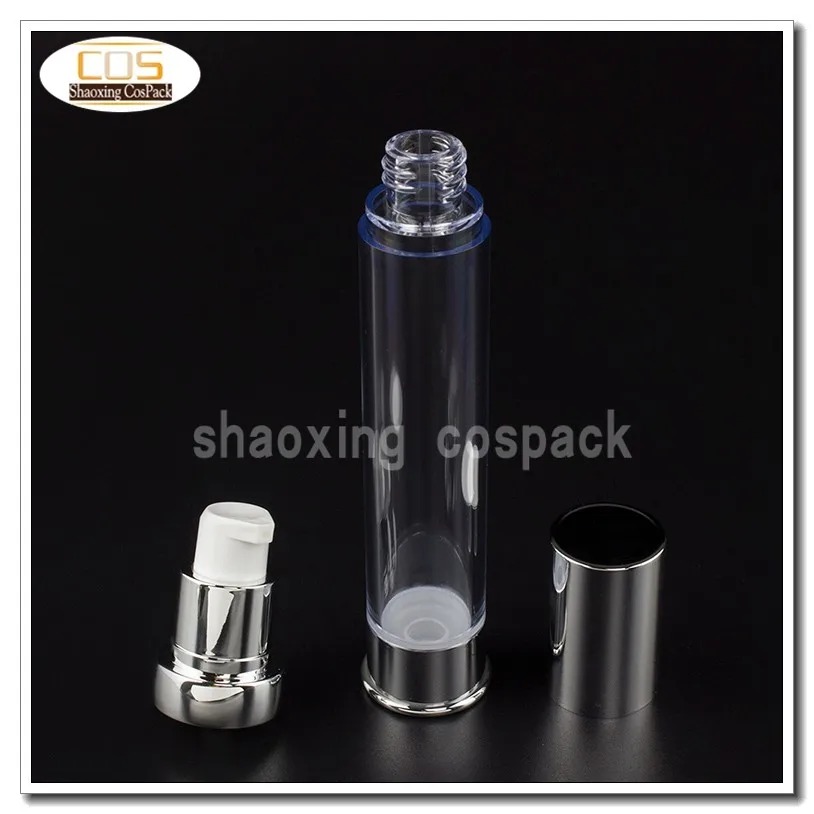 50PCS Online Selling ZA218-30ml clear cosmetic bottle with airless dispenser, 30ml empty foundation cosmetic packaging