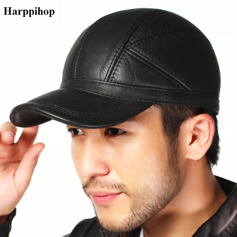 

genuine leather male hat first layer of cowhide plus cotton autumn and winter outdoor the middle-age baseball cap