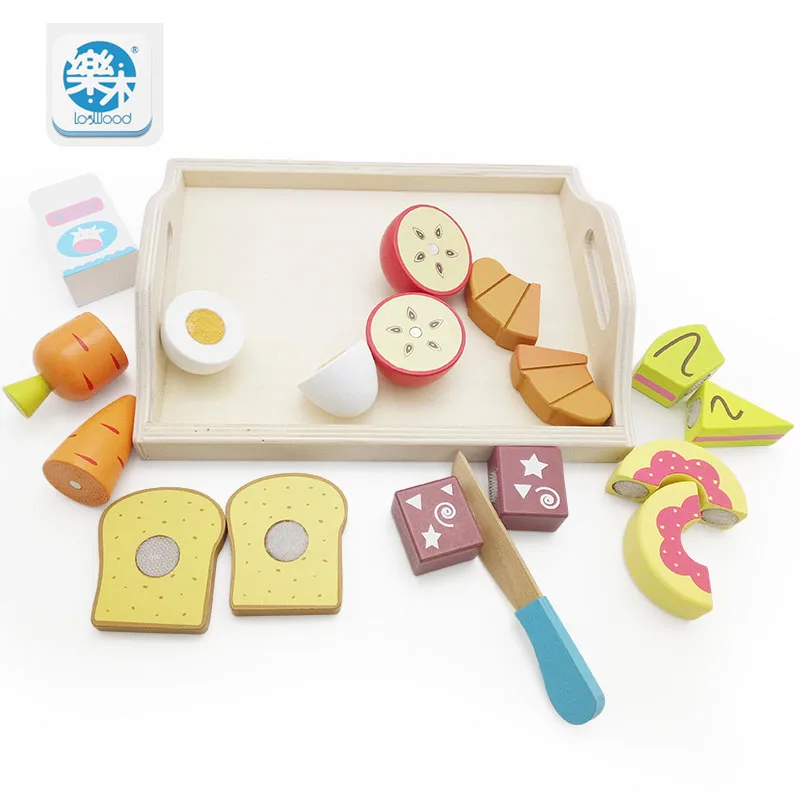 Children Wooden Simulation Kitchen toys Set Cut Afternoon tea Dessert series toy preschool Educational Toys gift  Free shipping