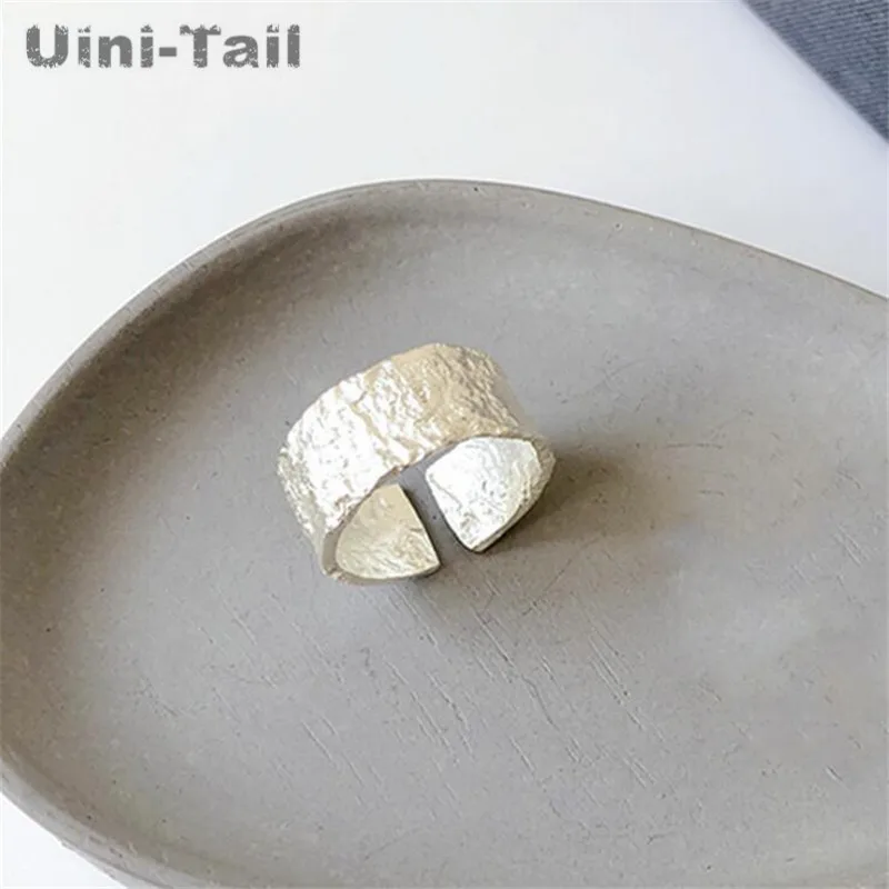 Uini-Tail 2024 new listing 925 Tibetan silver simple creative irregular bump wide open ring fashion personality tide flow  JZ029