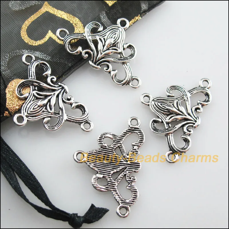 20 New Connectors Triangle Flower Tibetan Silver Color Charms 20x31mm