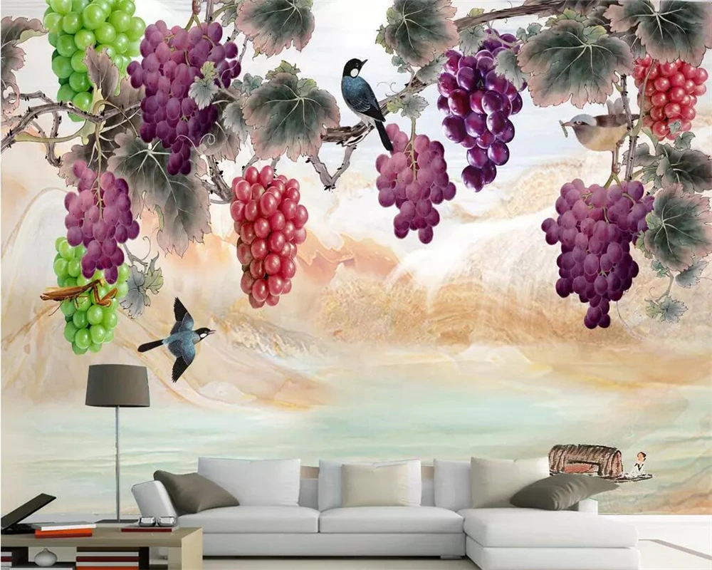 

Пользовательские 3D обои ручная роспись в китайском стиле фиолетовый виноградный дерево рамка для ТВ фон стены гостиная спальня декор