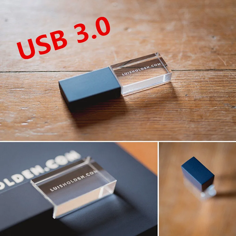 Free Custom Laser Engraving LOGO Color Metal Crystal USB3.0 High-speed Flash Drive 128GB 64GB (Default no led light)