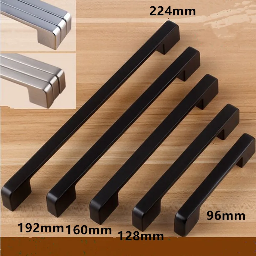 modern simple black furniture handle black 96mm 128mm 160mm 192mm 224mm drawer kitchen cabinet wardrobe door handles pulls knobs