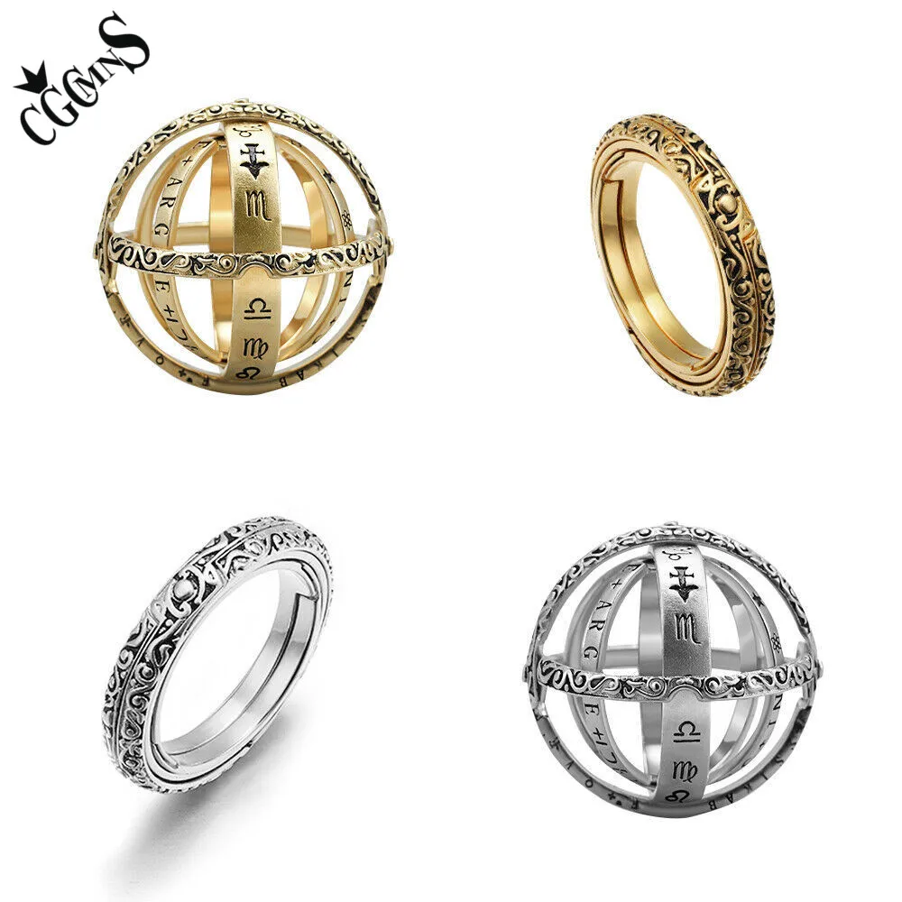 CGCMNS Rotatable  Astronomical Ball Ring For Mens Armillary Sphere Ring With 12 Constellation and 8 Planet T