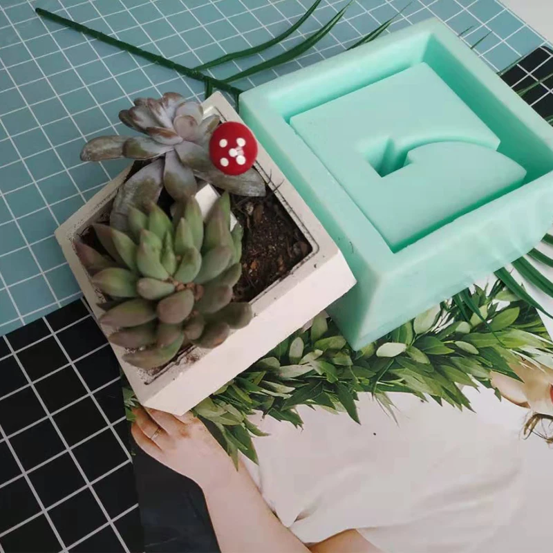 1PC Square Geometric Shape Plant Potted Cement Pot Silicone Mold Manual Clay Craft Plaster Concrete Silicone Mould Office Decor