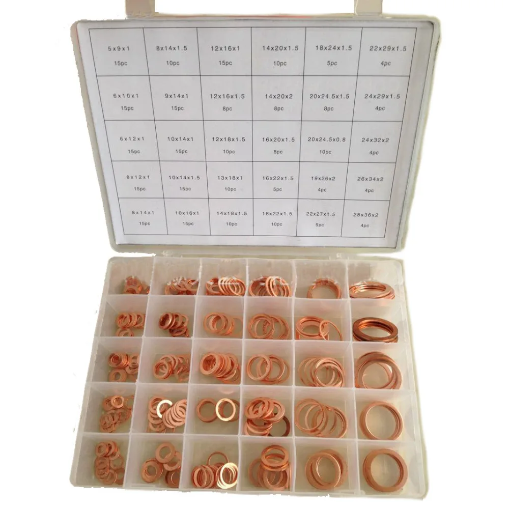 

286pcs 30 Sizes Metric Copper Flat Ring Washer Gaskets Assortment Set Kit