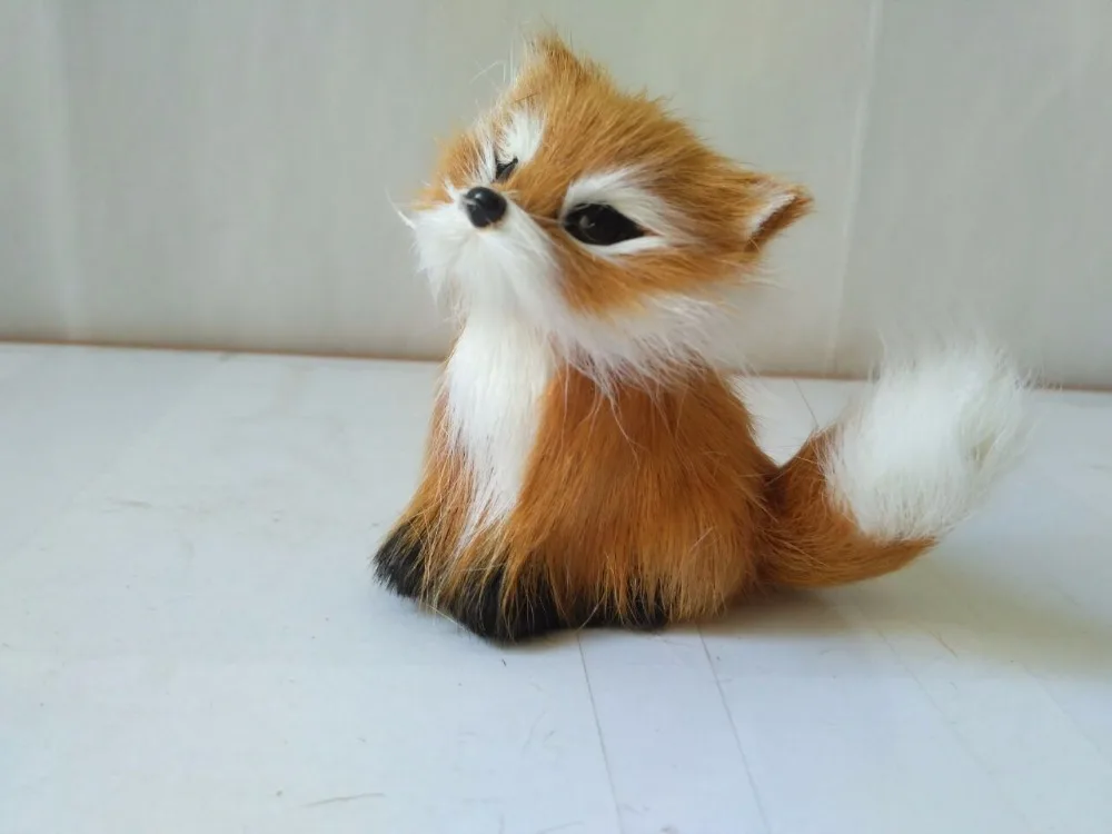 simulation brown fox plastic&furs fox model 7x6cm handicraft prop home decoration gift d2137