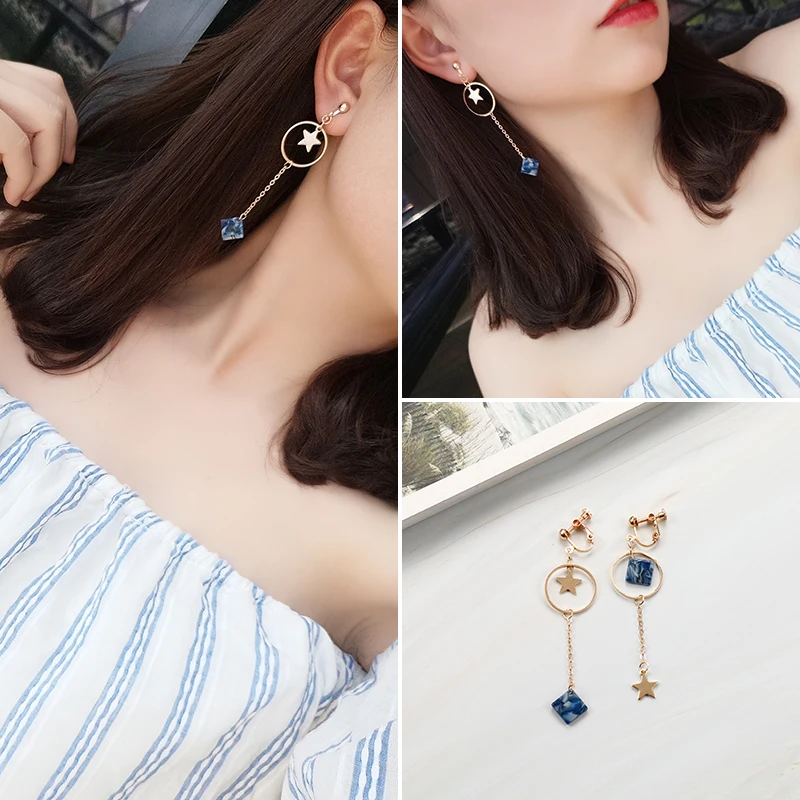 GRACE JUN High Quality Clip on Earrings No Pierced for Women Party Wedding Fashion Long Tassel Geometric Clip Earrings Wholesale