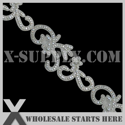 

Iron on Afra Crystal Rhinestone Applique Trimming,Clear Color Rhinestone in White Base for Bridal Wedding Dress,Sash