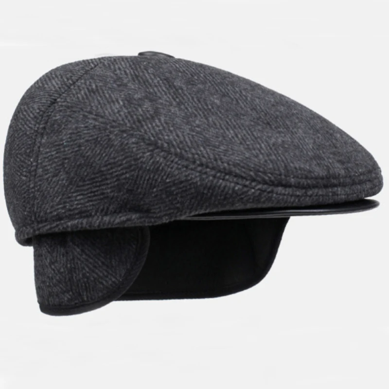 HT1852 Men Cap Hat Classic Autumn Winter Hat Vintage Flat Beret Cap Warm   Cap Casual Earflap Dad Hat Berets for Men