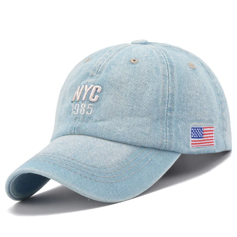 Nowy marka NYC Denim czapka z daszkiem mężczyźni kobiety haftowana litera dżinsy czapka typu Snapback Casquette lato sport USA czapka w stylu