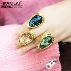 MANILAI Luxury Big Crystal Rings For Women Wedding Jewelry Handmade Metal Wire Statement Finger Rings Party Accessories