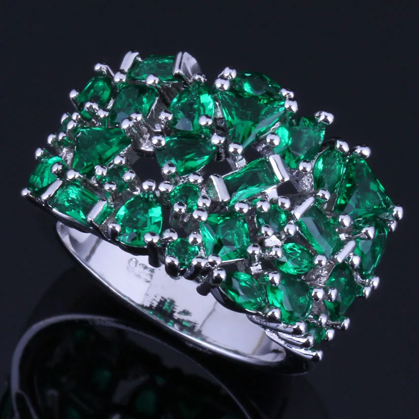 Royal Green Cubic Zirconia Silver Plated Ring V0581