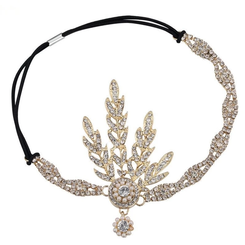 Vintage 1920s Floral Leaf Beaded Headband Alloy Retro Costume Accessory Vintage 1920s Floral Leaf Beaded Headband Alloy Retro  main image 2