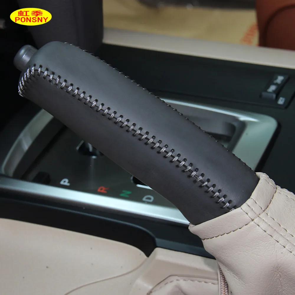 PONSNY Car Handbrake Covers Case for TOYOTA Land Cruiser Prado LC150 LC200 Genuine Leather Car-styling Handbrake Grips Cover