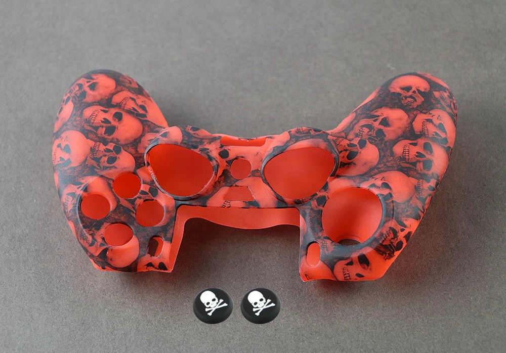 1set skull Silicone Anti-Slip Protective Case cover with 2x Skull Style Joystick caps for PS4 PRO Controller