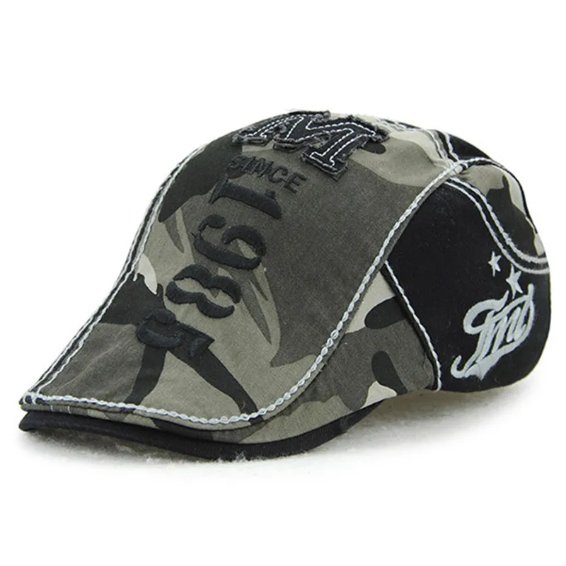

Men's Cap Summer Breathable Washed Cotton Camouflage Berets Adjustable Head Size Hip Hop Caps Male Bone Personality Tongue Cap