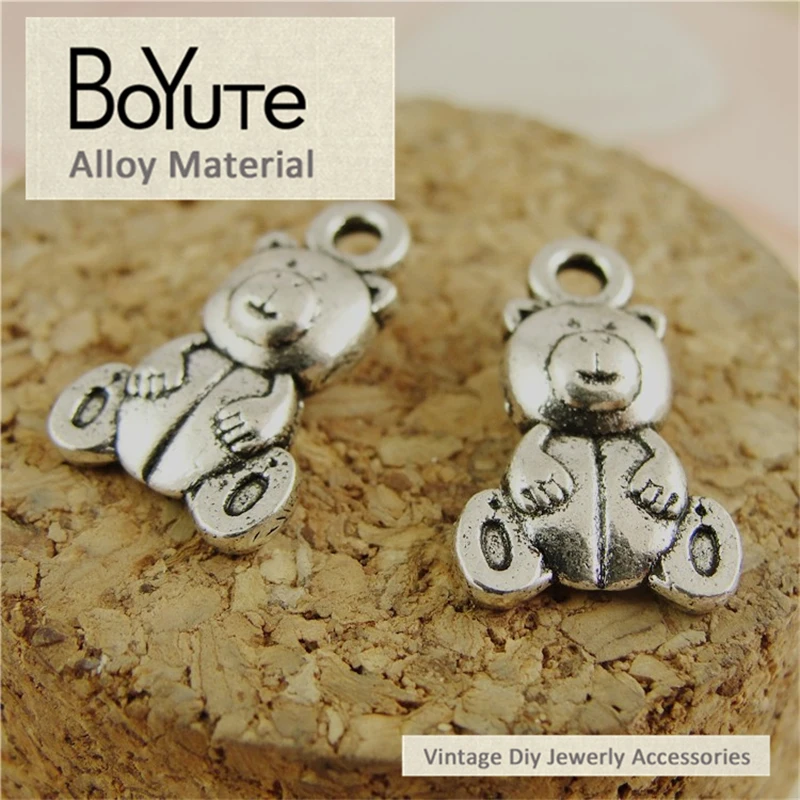 BoYuTe (100 Pieces/Lot) 16*10MM Antique Bronze Silver Plated Zinc Alloy Materials Bear Charms Diy Jewelry Accessories Wholesale