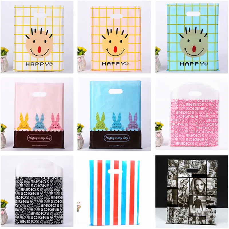 10pcs 15x20 20x26 25x35 30x40 35x45 Plastic Gift Bag Jewelry Shopping Bag Cartoon Kids Birthday Party Decoration Supplies Favors