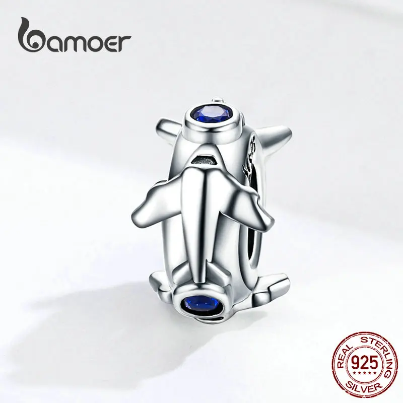 bamoer Jet Plane Spacer Stopper with Silicone 925 Sterling Silver Travel Journey Charm for Women European  Bracelet SCC1235