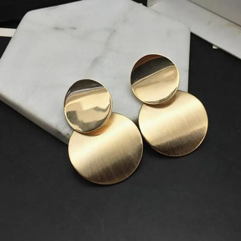 gold color metal brief classic round circle stud earrings for women alloy nickel free drop ship ok fj844