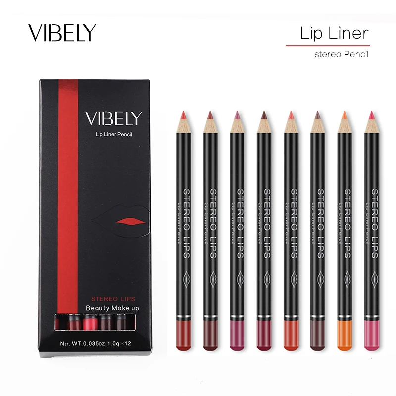 VIBELY Natural 12 Colors Lipliner Pencil Set Waterproof Lip Liner Pen Matte Lip Stick Long Lasting Makeup Beauty Comestics Tools