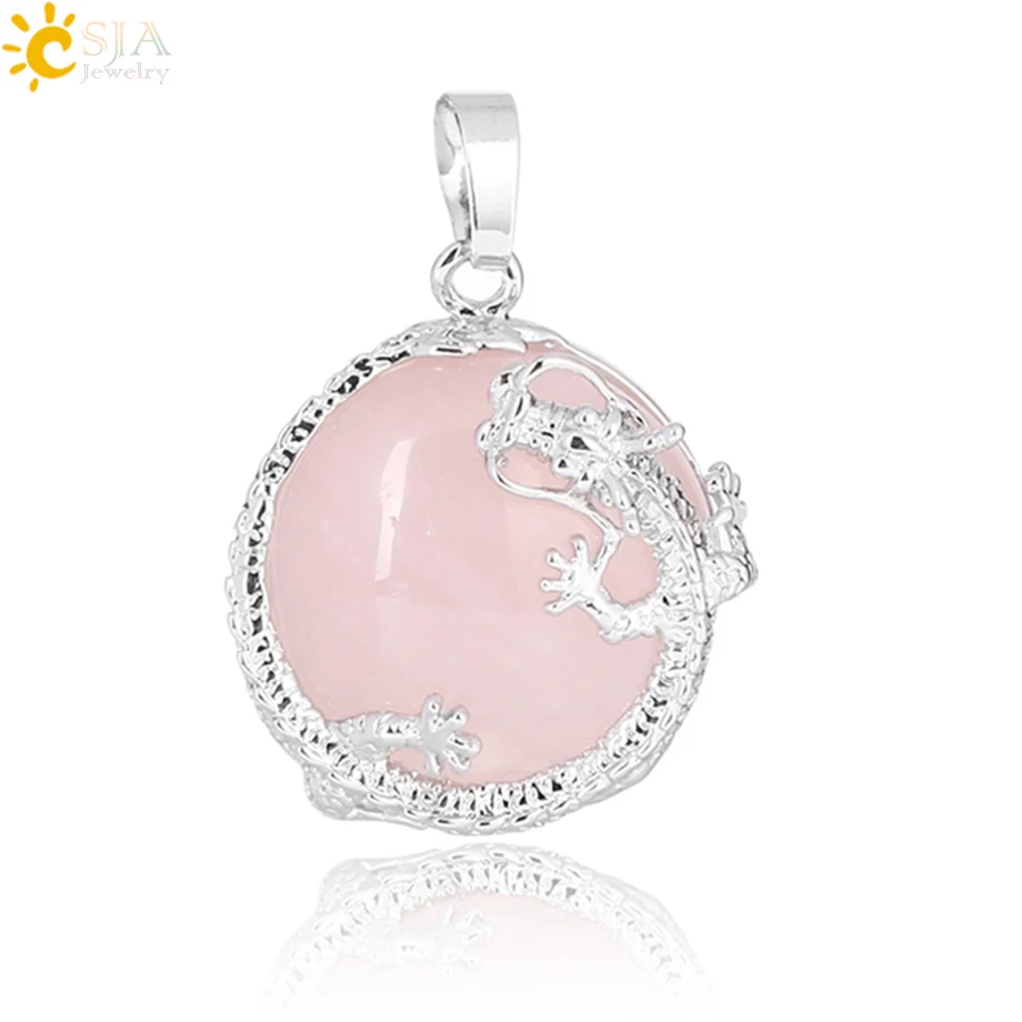 CSJA Natural Stone Pendants for Women Crystal Round Beads Mixed Colors Suitable DIY Handmade Necklace Lucky Healing Jewelry F305